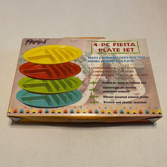Parini Fiesta Plate Set 4 PC Melamine Multicolored New in Box - Picture 2 of 5